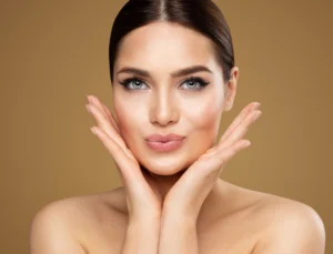 Woman showing radiant skin after a med spa treatment.
